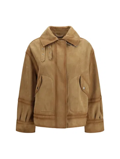 Ermanno Scervino Suede Aviator Bomber Jacket In Brown