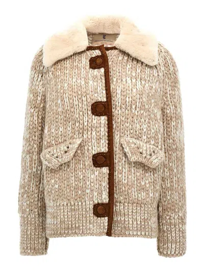 Ermanno Scervino Suede Insert Knit Jacket In Nude