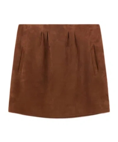 Ermanno Scervino Suede Mini Skirt With Side Pockets In Brown