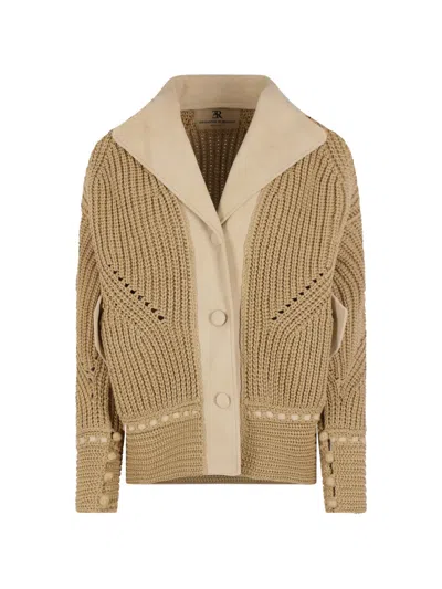 Ermanno Scervino Suede Panelled Coat In Brown