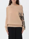 Ermanno Scervino Pure Cashmere Sweater With Hand-embroidered Iris And Crystals In Nude
