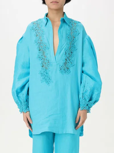 Ermanno Scervino Linen Kaftan W/ Lace Details In Türkis