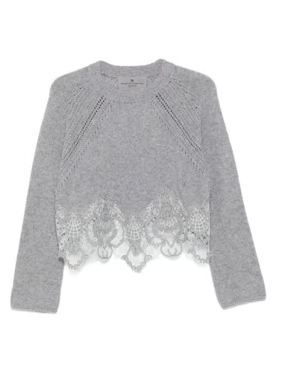 Ermanno Scervino Sweater With Lace Hem In Gray