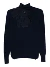 Ermanno Scervino High Neck Floral Lace Knitwear In Blue