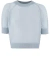 Ermanno Scervino Cashmere T-shirt With Micro Rib Detail In Omphalodes/celeste Chiaro