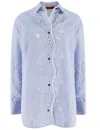 Ermanno Scervino Tailored Blue Shirt With Floral Embroidery