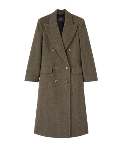 Ermanno Scervino Tailored Coat In A Virgin Wool, Silk, And Cashmere Blend With Resca Pattern In Brown