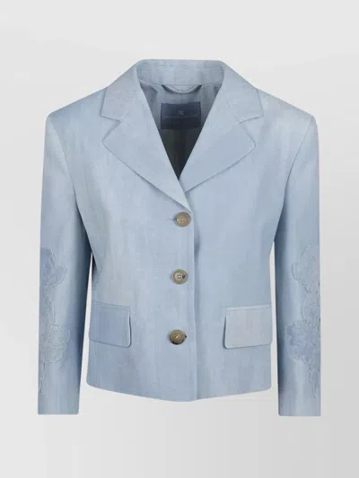 Ermanno Scervino Tailored Jacket With Embroidered Notched Lapel In Blue