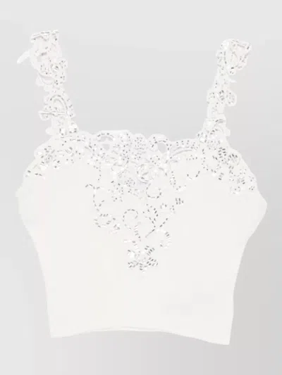 Ermanno Scervino Tank Top Lace Detail Cropped Ribbed Edges In White
