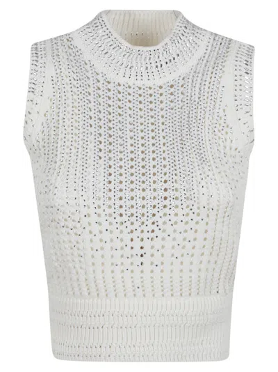 Ermanno Scervino Textured Knit Top With High Neckline In White
