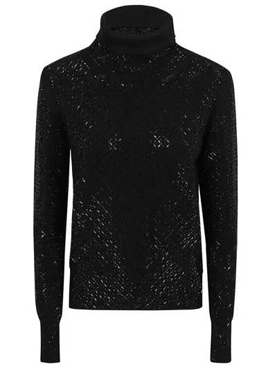 Ermanno Scervino Textured Long Sleeve Sweater With High Neck In Black