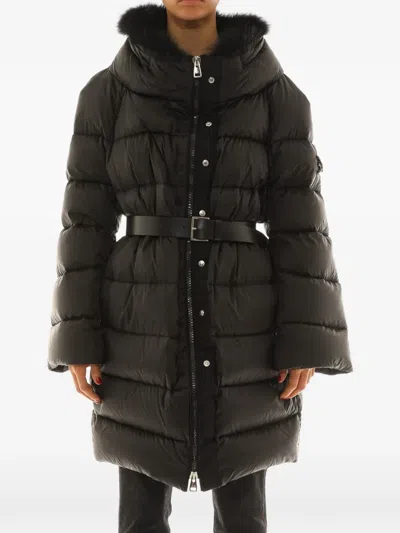 Ermanno Scervino Textured-trim Belted Coat In Black