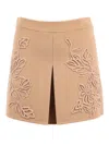 Ermanno Scervino Textured Wool Blend Mini Skirt With Applique Detail In Neutral