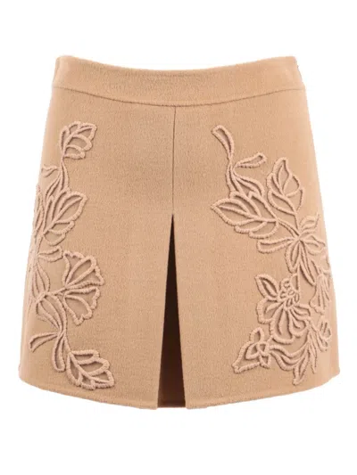 ERMANNO SCERVINO TEXTURED WOOL BLEND MINI SKIRT WITH APPLIQUE DETAIL