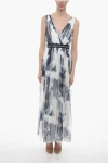 ERMANNO SCERVINO TIE DYE TULLE MAXIDRESS WITH JEWELED BELT