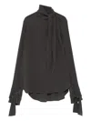 Ermanno Scervino High Neck Silk Shirt In Gray
