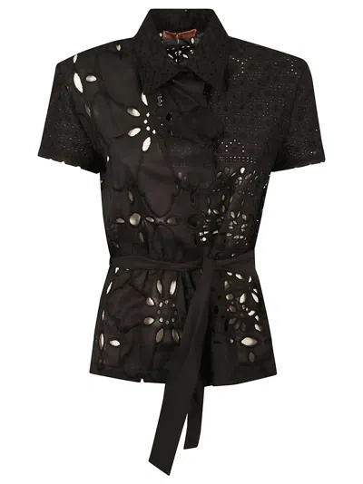 Ermanno Scervino Tie-waist Perforated Shirt In Black