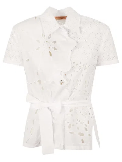 Ermanno Scervino Tie-waist Perforated Shirt In Bright White