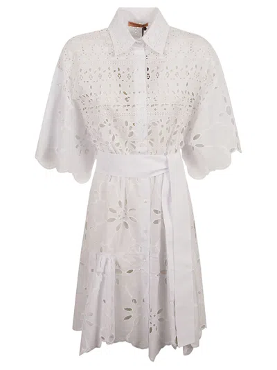 Ermanno Scervino Tie-waist Perforated Shirt Dress In Bright White
