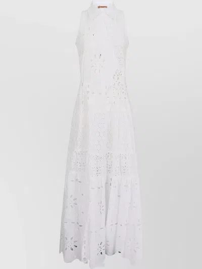 Ermanno Scervino Tiered Crew Neck Dress With Eyelet Detailing In White