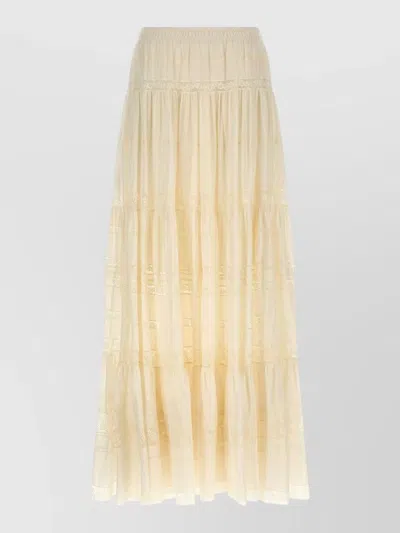 Ermanno Scervino Tiered Lace Detail Sheer Midi Skirt In Yellow