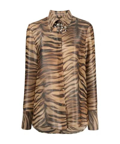 Ermanno Scervino Tiger Print Shirt In Brown