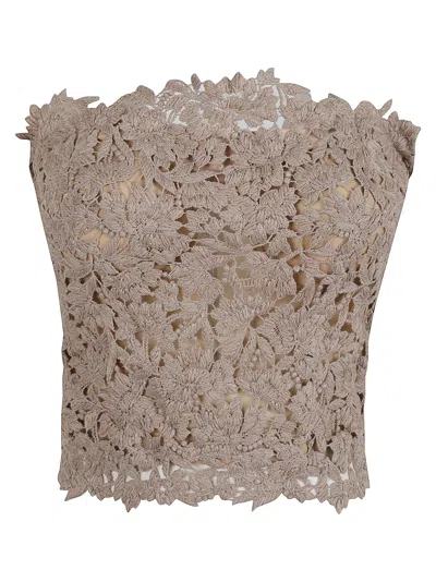 Ermanno Scervino Strapless Floral Lace Top Design In Brown
