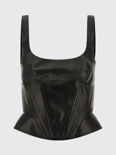 Ermanno Scervino Square Neckline Leather Top With Panel Detailing In Black