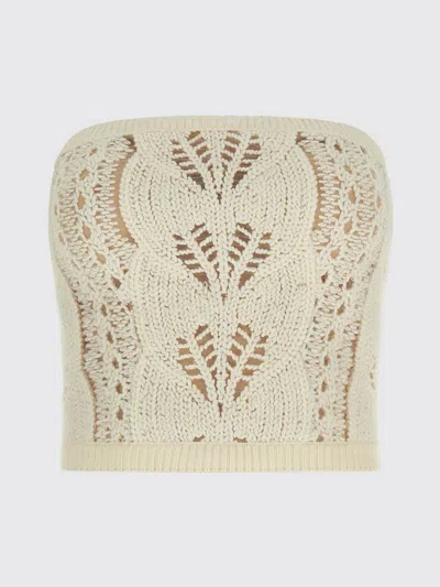Ermanno Scervino Strapless Cropped Knit Top With Sheer Accents In White