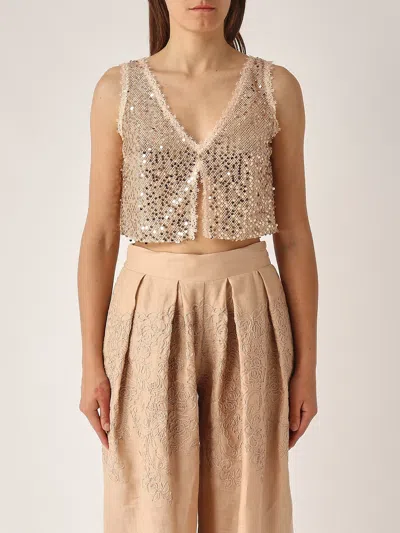 Ermanno Scervino Top Full Paillettes Tank Top In Neutral
