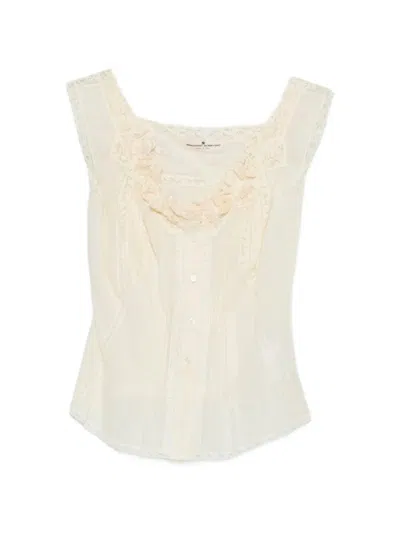 Ermanno Scervino Top With Embroidery In Neutral