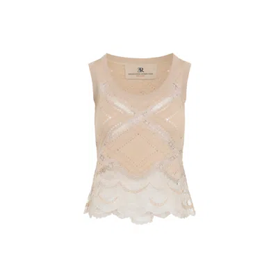 Ermanno Scervino Sleeveless Silk Cotton Openwork Knit Top In Nude