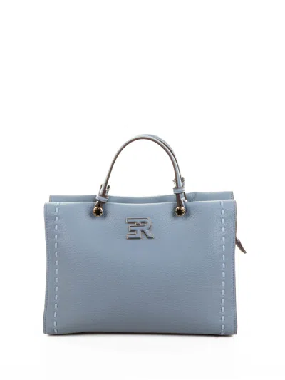Ermanno Scervino Tote Bag Small Petra In Light Blue Hammered Eco-leather