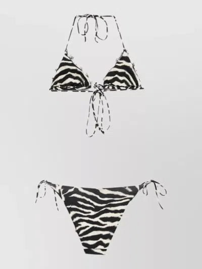 Ermanno Scervino Triangle Bikini Set Zebra Pattern Lace In Black