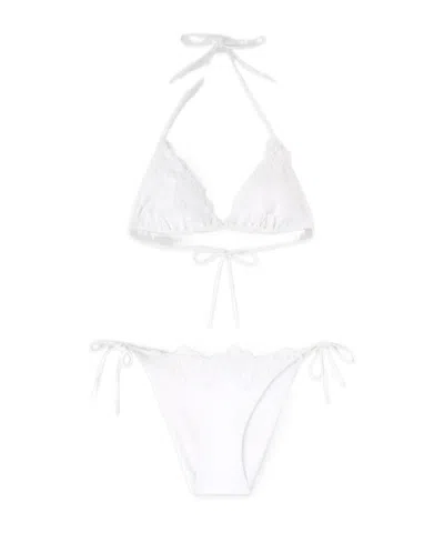 Ermanno Scervino Triangle Bikini With Macramé Lace In White