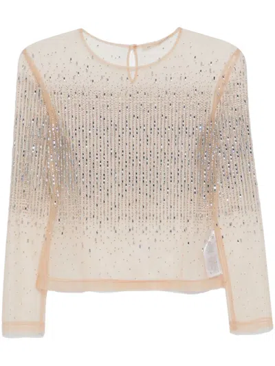 Ermanno Scervino Tulle Crystal Embellished Top In Neutrals