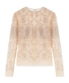 Ermanno Scervino Tulle Top With All-over Crystal Embroidery In Brown