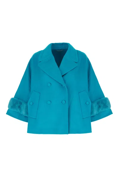 Ermanno Scervino Turquoise Wool Blend Coat In 84735