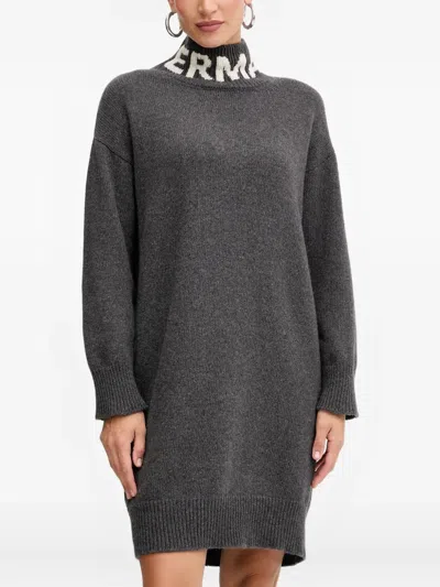 Ermanno Scervino Turtleneck Knitted Mini Dress In Gray
