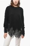 Ermanno Scervino Turtleneck Pure Cashmere Sweater With Lace Hem In Black