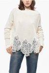 Ermanno Scervino Turtleneck Pure Cashmere Sweater With Lace Hem In White