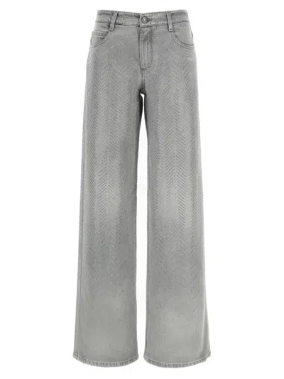 Ermanno Scervino Used-effect Rhinestone-embellished Denim Jeans In Gray