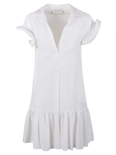 Ermanno Scervino V-neck Floral Embroidered Dress In White