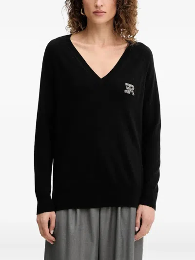 Ermanno Scervino V-neck Long-sleeve Sweater In Black