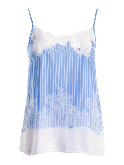 Ermanno Scervino V Neck Sleeveless Striped Top In Azul Claro