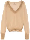 Ermanno Scervino Long Sleeve V-neck Sweater In Brown