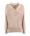 Ermanno Scervino Lace V-neck Sweater In Brown