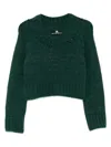 Ermanno Scervino Cropped Knit Sweater In Deep Green In Green
