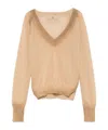 Ermanno Scervino Long Sleeve V-neck Sweater In Nude