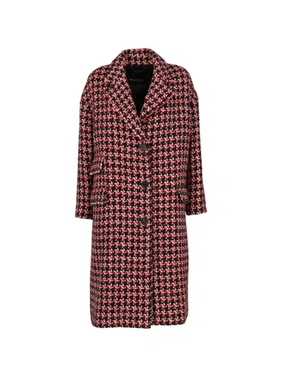 Pre-owned Ermanno Scervino Vintage Houndstooth-pattern Single-breasted Coat In Black
